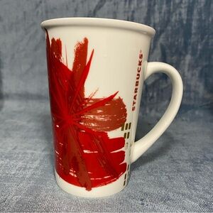 2014 Starbucks Large 12 oz Holiday Mug Red White Gold